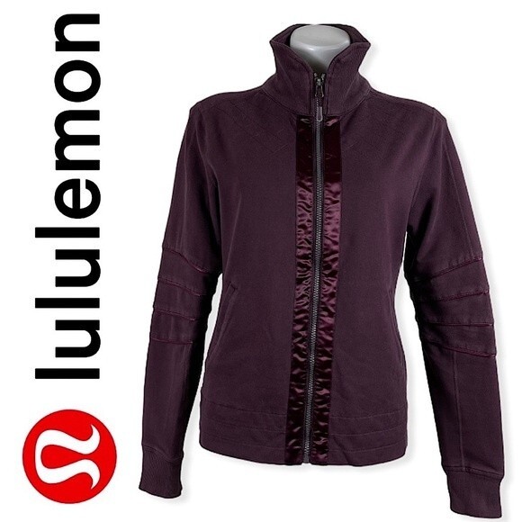 Lululemon Mogul Jacket Satin Ribbon Trim Elbows Quilted Moto Jacket Maroon 6 - Picture 1 of 16
